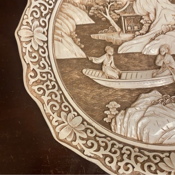 Vintage Ivory Dynasty Plate Carved Resin by Arnart Imports 1982 9.5 in - Picture 5 of 9